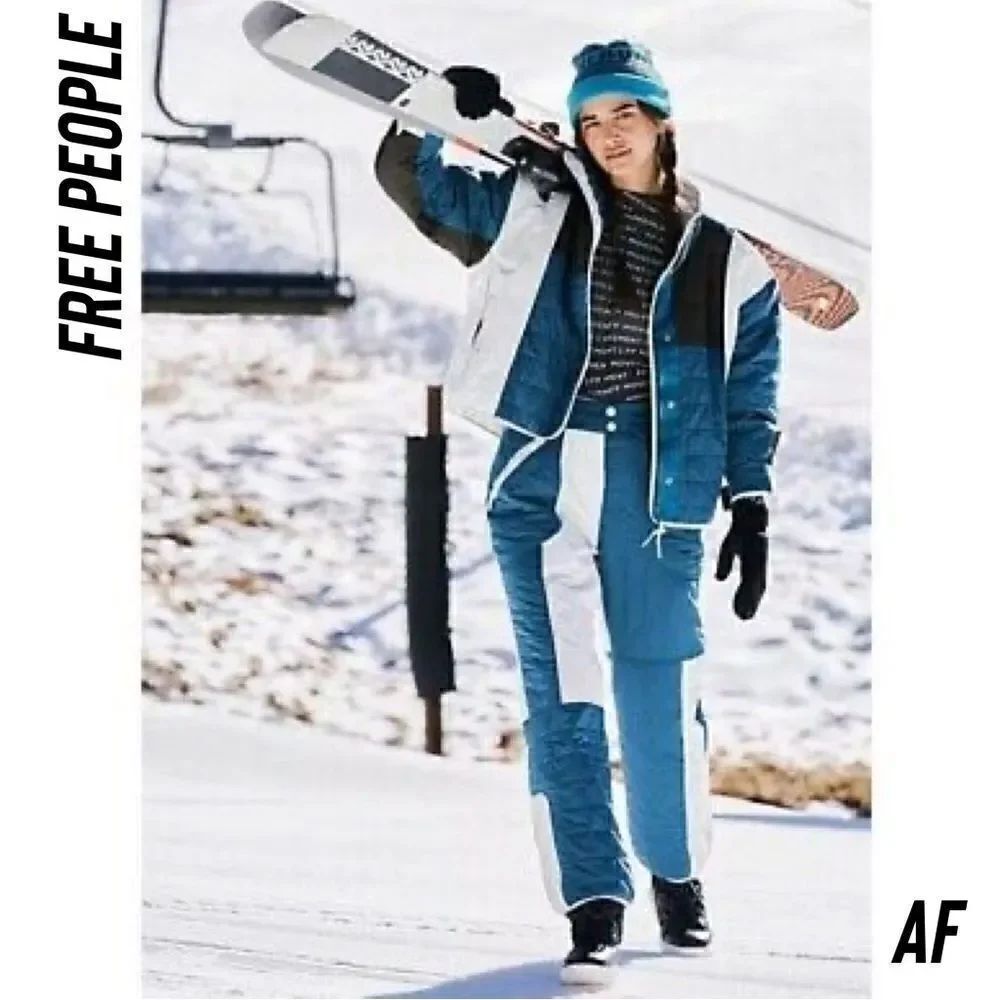 FREE PEOPLE BLUE AND WHITE LANDSCAPE SKI JACKET AND PANTS NEW NWT SIZE XS